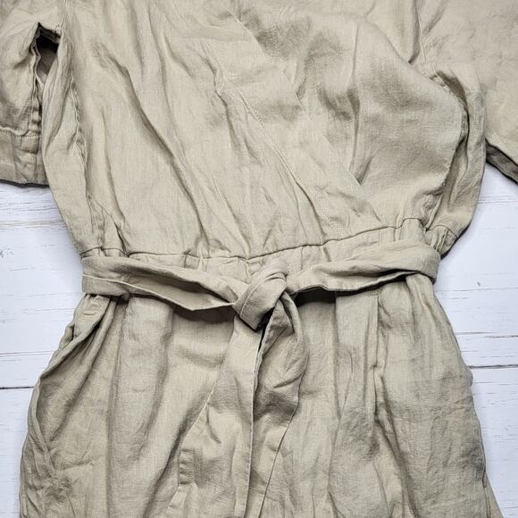 Everlane The Wrap Jumpsuit Linen Cropped Khaki Tan Wide Leg V Neck Small 6 - Picture 7 of 13